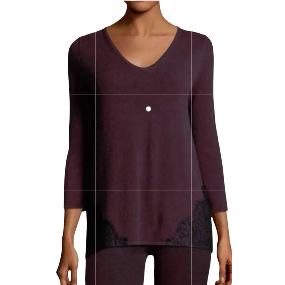 Neiman Marcus Cashmere Lace Detail Sweater in Aubergine